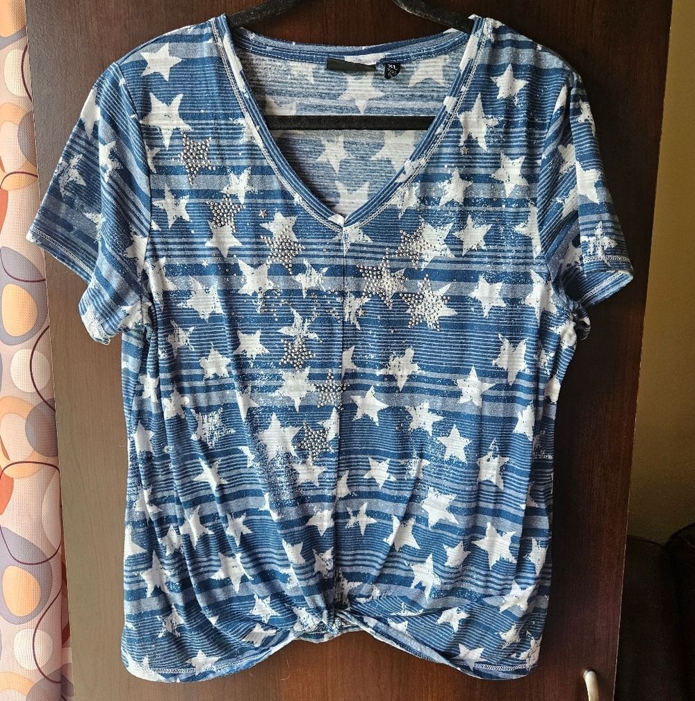 Onque Blue Star Patterned Women's Top Size XL